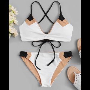 2 pc Bikini, black, white nude- size small- NEW